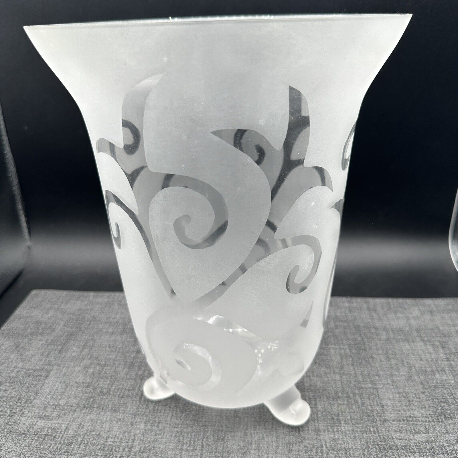 Frosted Satin Etched Footed Glass Vase Elegant European Design Large 9.75\