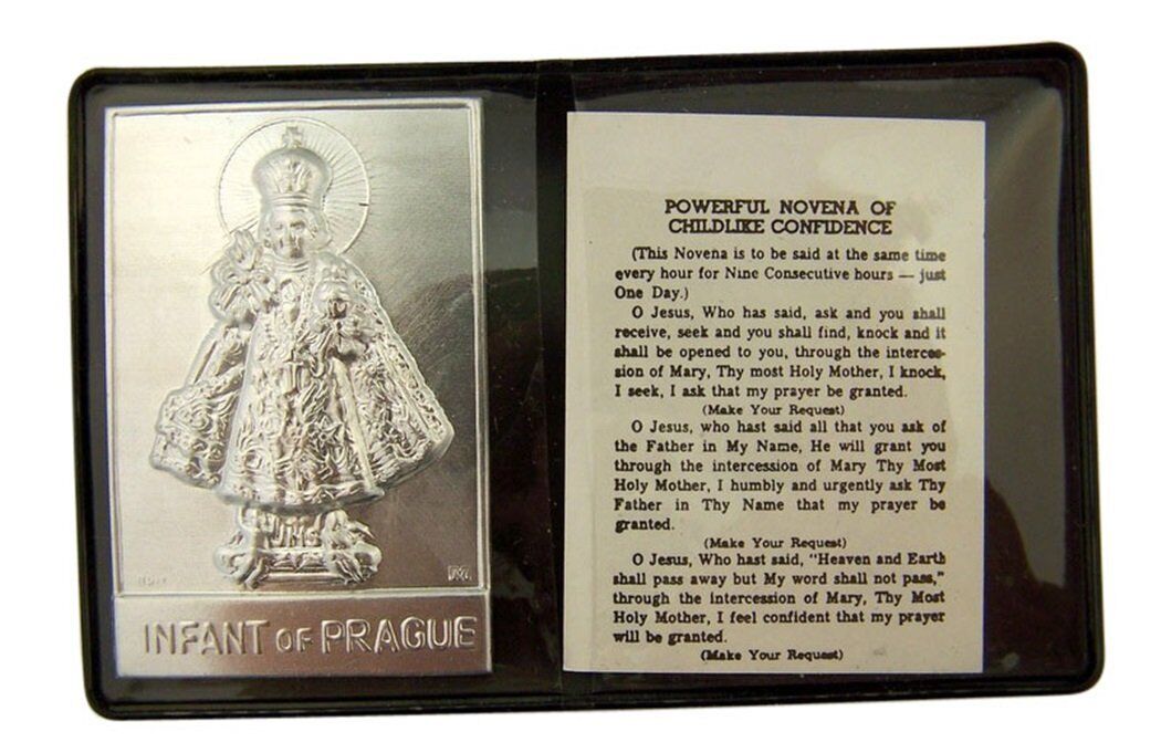 Metal Patron Saint Infant of Prague Leatherette Pocket Folder, 2 1/4 Inch