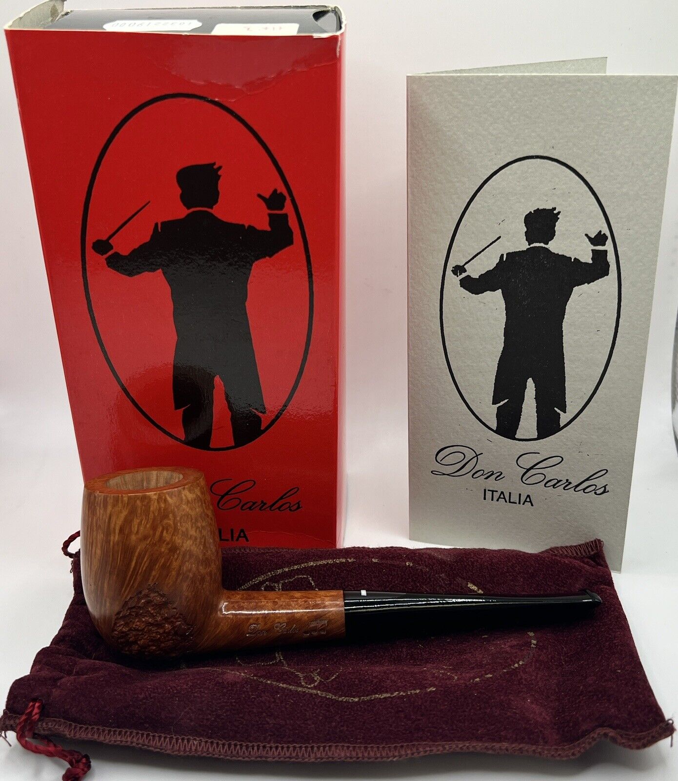 Unsmoked Don Carlos 3 Note Large NOS Estate Tobacco Pipe With Box, Sock, Papers