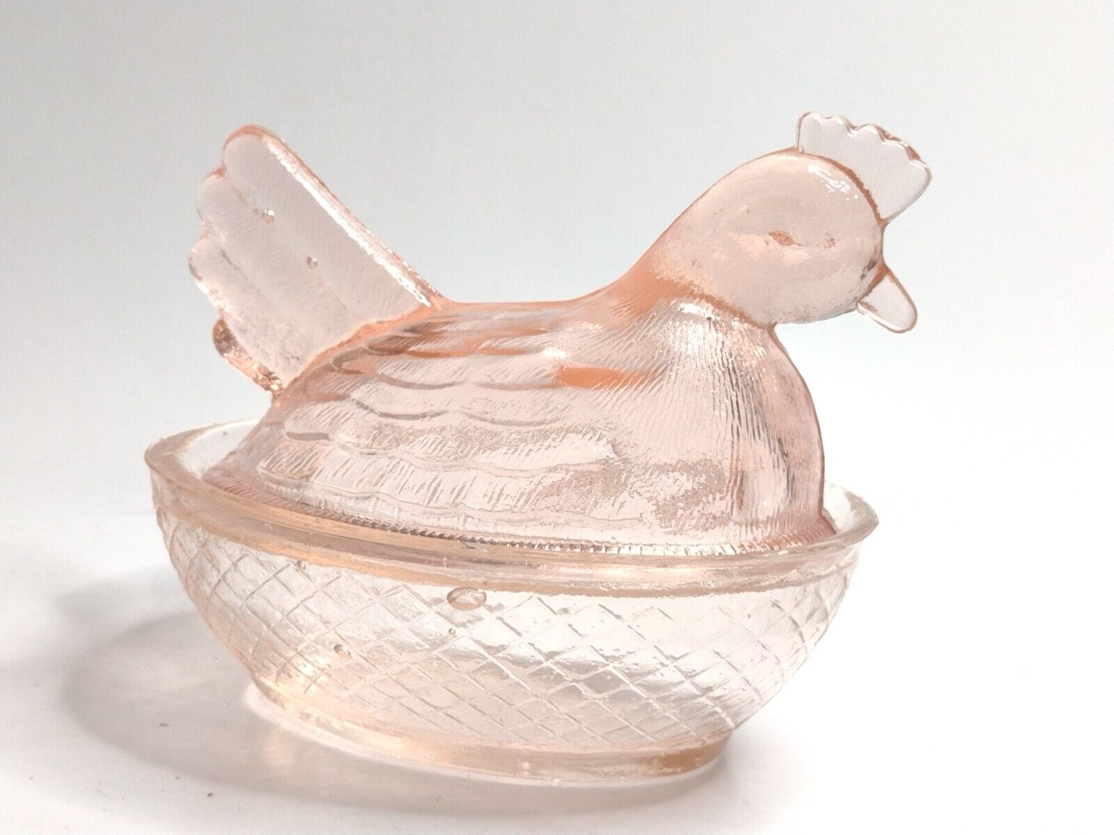 Vintage Hen On Nest Pink Depression Glass Covered Candy Dish