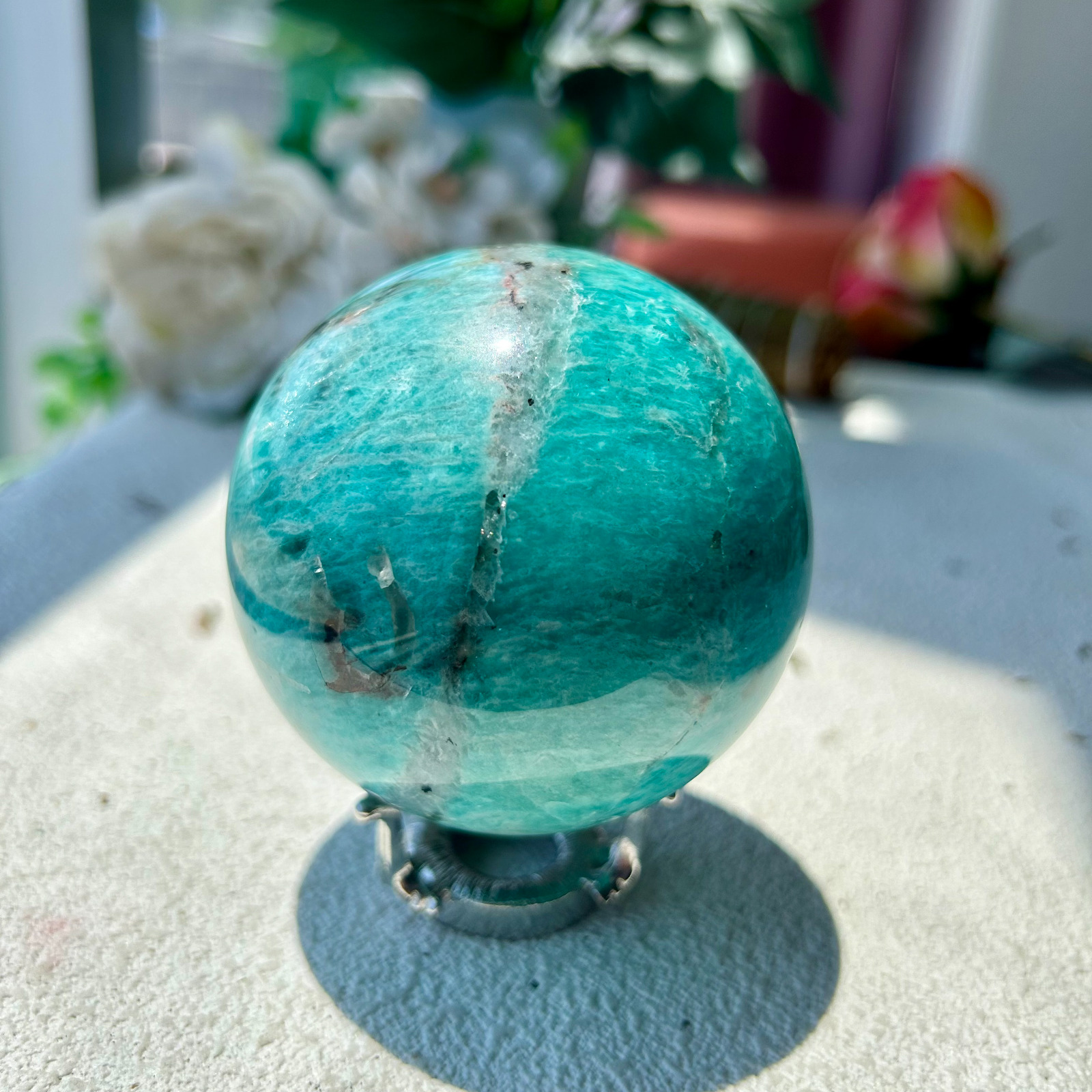 465g 70mm Natural Amazonite Crystal Amazon GEMSTONE sphere BALL HEALING 3th