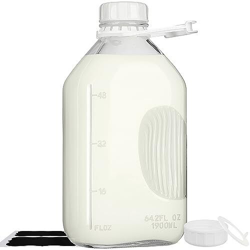 2 Qt Glass Milk Bottle with Reusable Strong Airtight SCREW LID 64 Oz Glass 