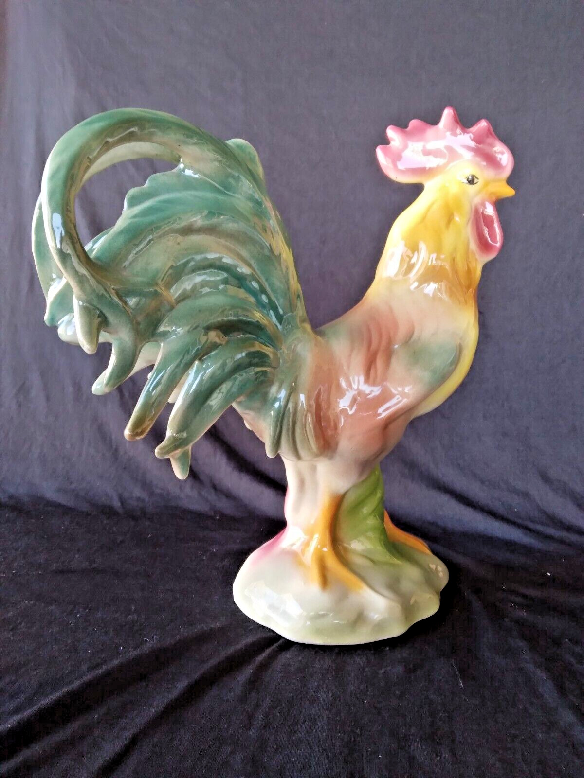 Large Antique Hand Painted Rooster Italy-France Majolica Pottery