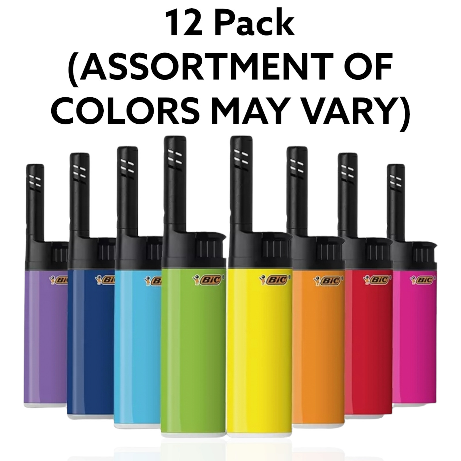 12 Pcs BIC EZ Reach Lighter, Assorted Colors, 12-Pcs (Colors Will Vary)