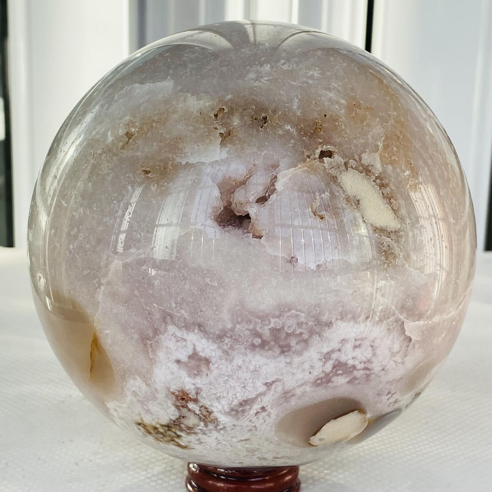 2840g Natural Cherry Blossom Agate Sphere Quartz Crystal Ball Healing