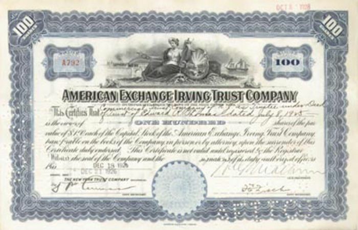 American Exchange Irving Trust - Stock Certificate