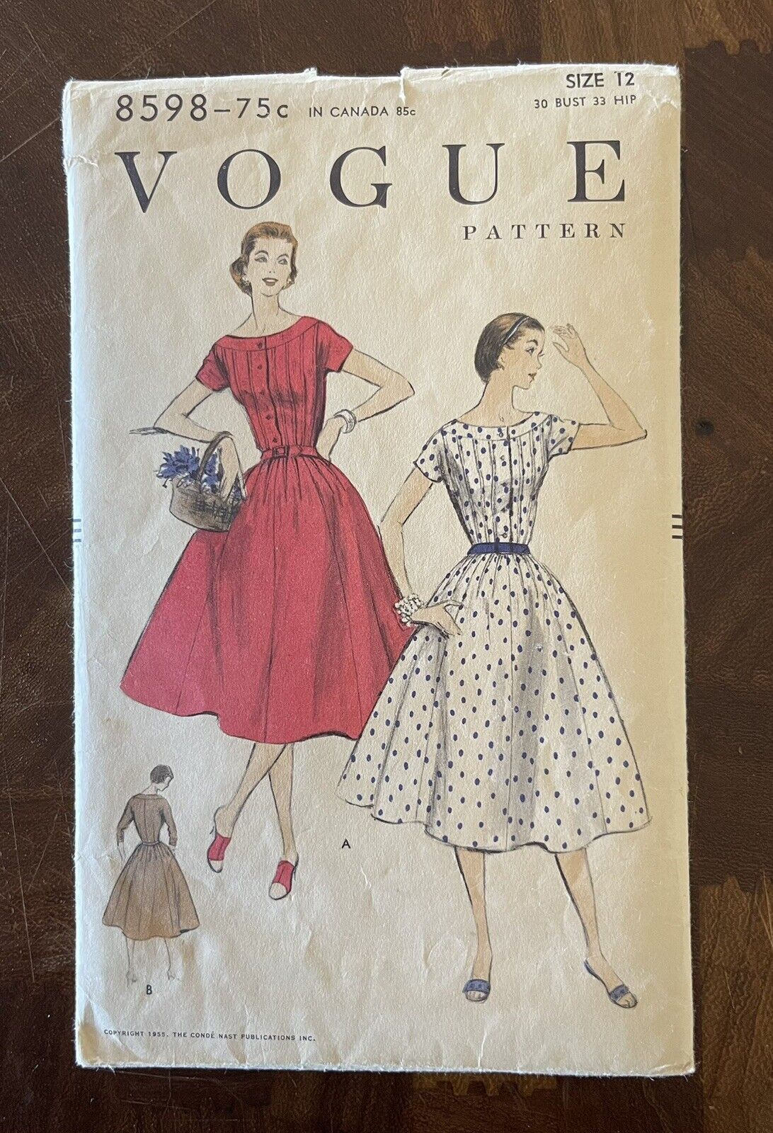Vintage ORIGINAL 1950s VOGUE Full-Skirt Swing Dress Pattern 8598