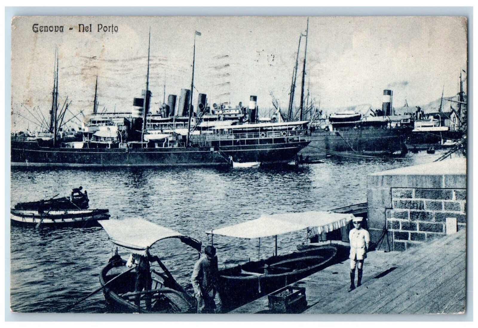 Genova (Genoa) Italy Postcard Boat Ship View In The port 1925 Vintage
