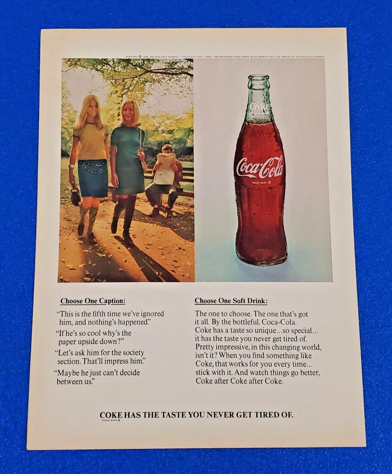 1968 COCA-COLA ORIGINAL PRINT AD \