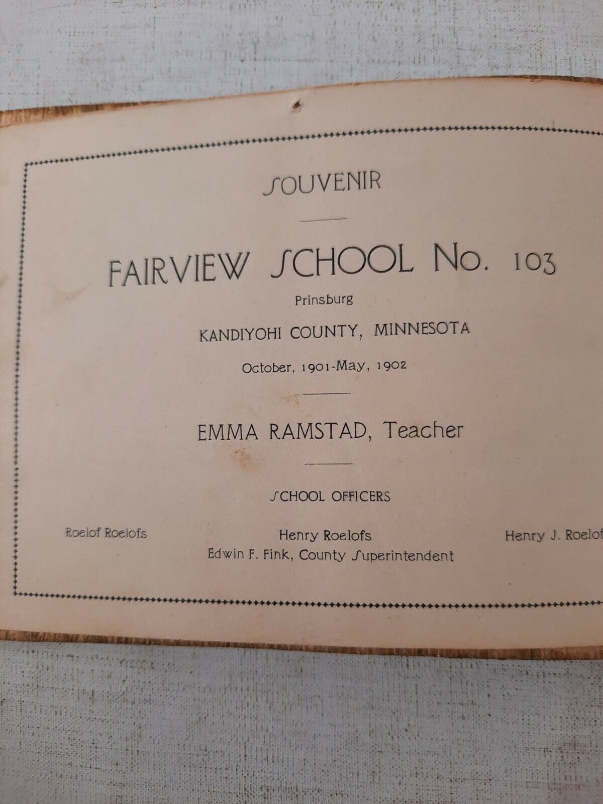 Class book 1901-1902 Souvenir Fairview School #103 Kandiohi County Mn Minnesota 