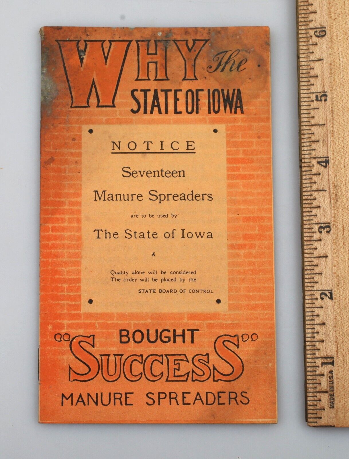 1905 Why the State of Iowa Bought Success Manure Spreaders Pamphlet Advertising