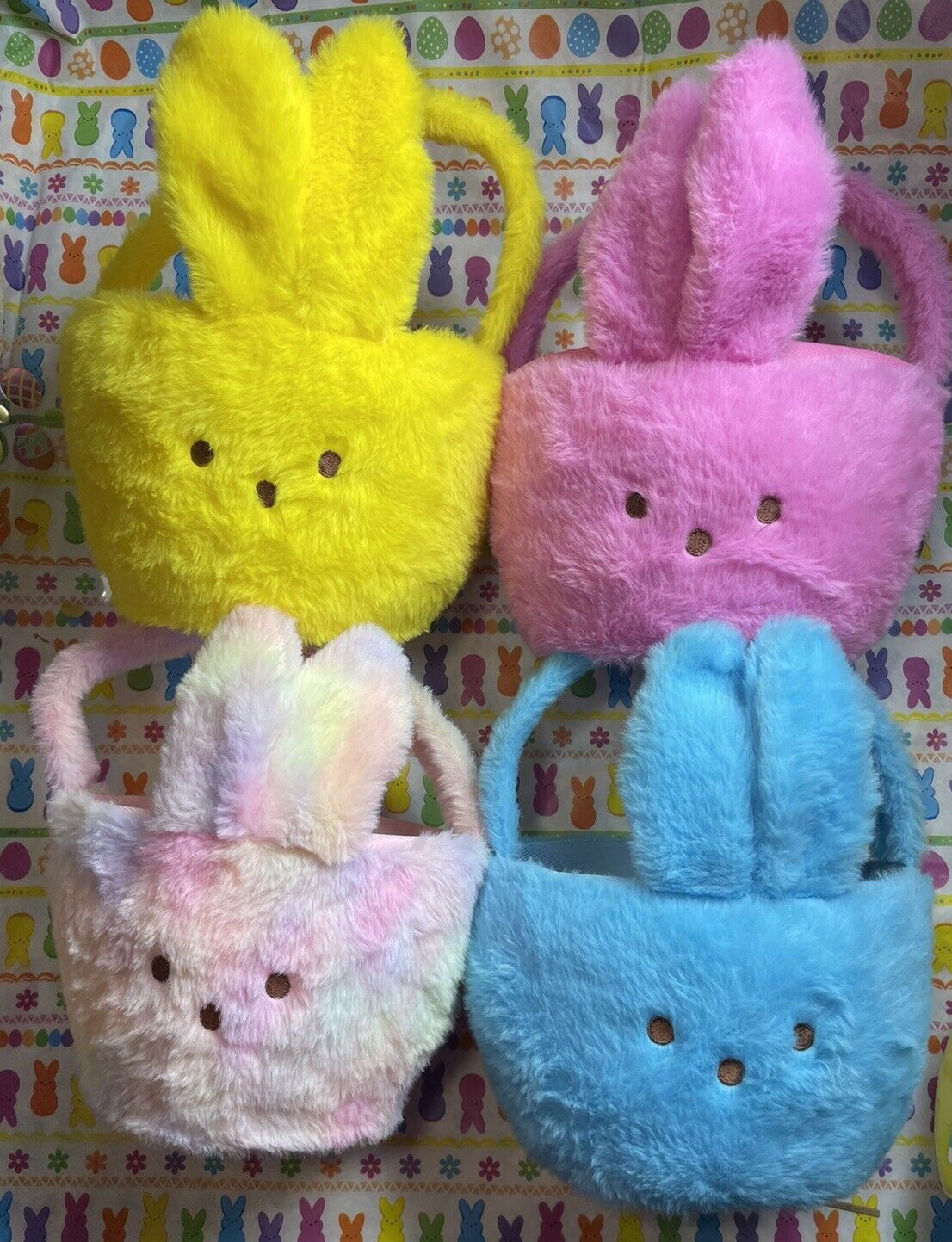 Peeps Plush Bunny Easter Baskets 2024 LOT 4 Rainbow Pink Blue Yellow🐰🌈💛💙💖
