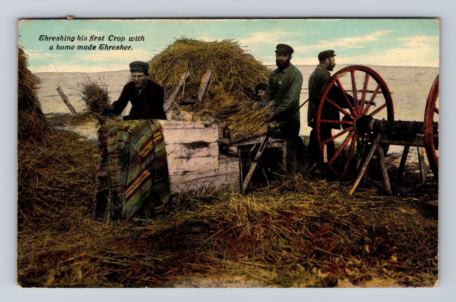 Huron SD-South Dakota, Homemade Thresher, Farming, Vintage c1911 Postcard