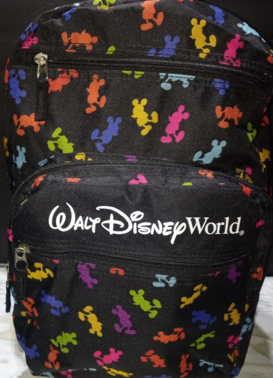 Walt Disney World Parks MultiColor Mickey Mouse LARGE Backpack + Goofy Keychain