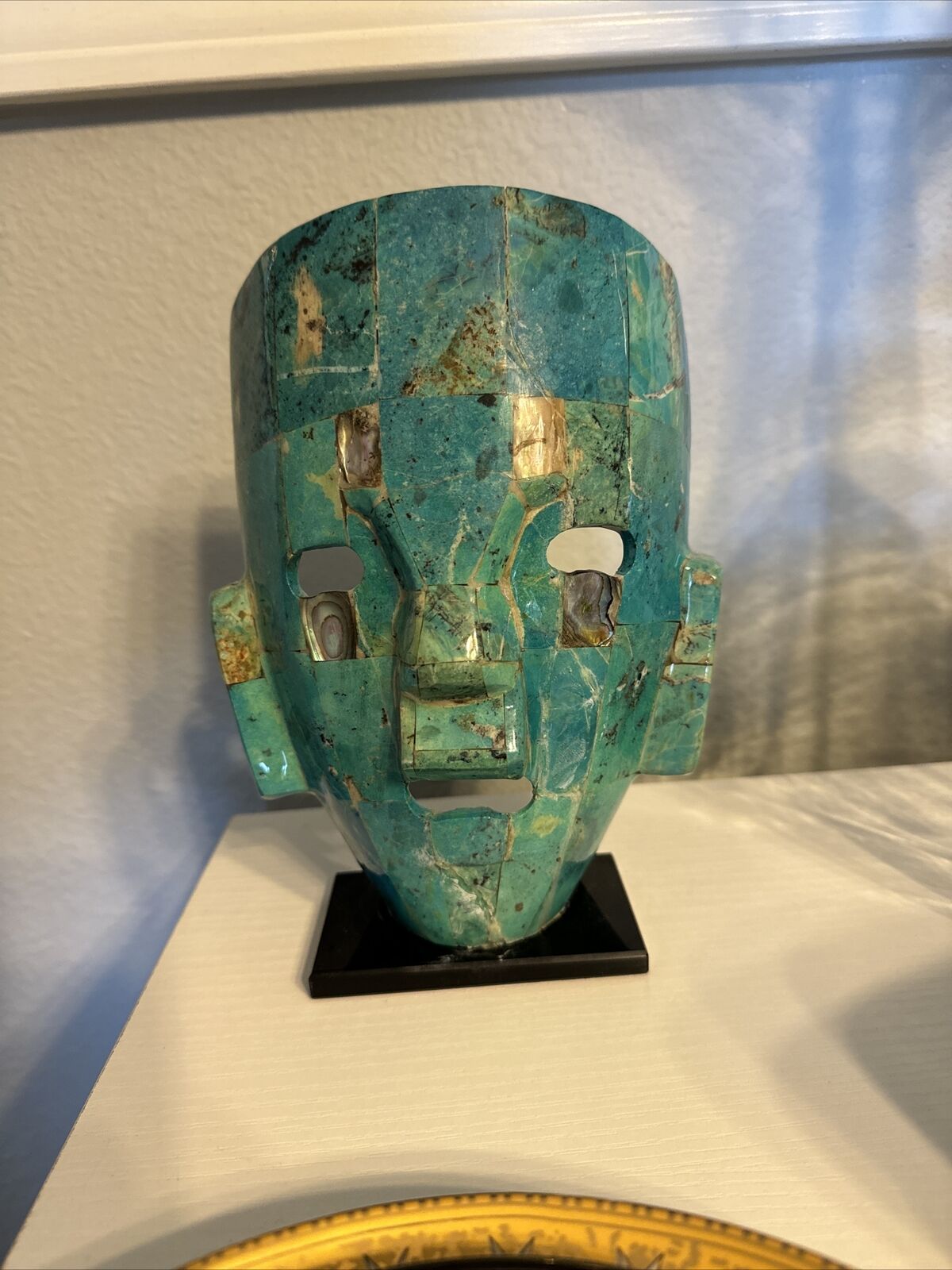 Mexican Mayan Aztec Death Burial Mask Mosaic Art Sculpture