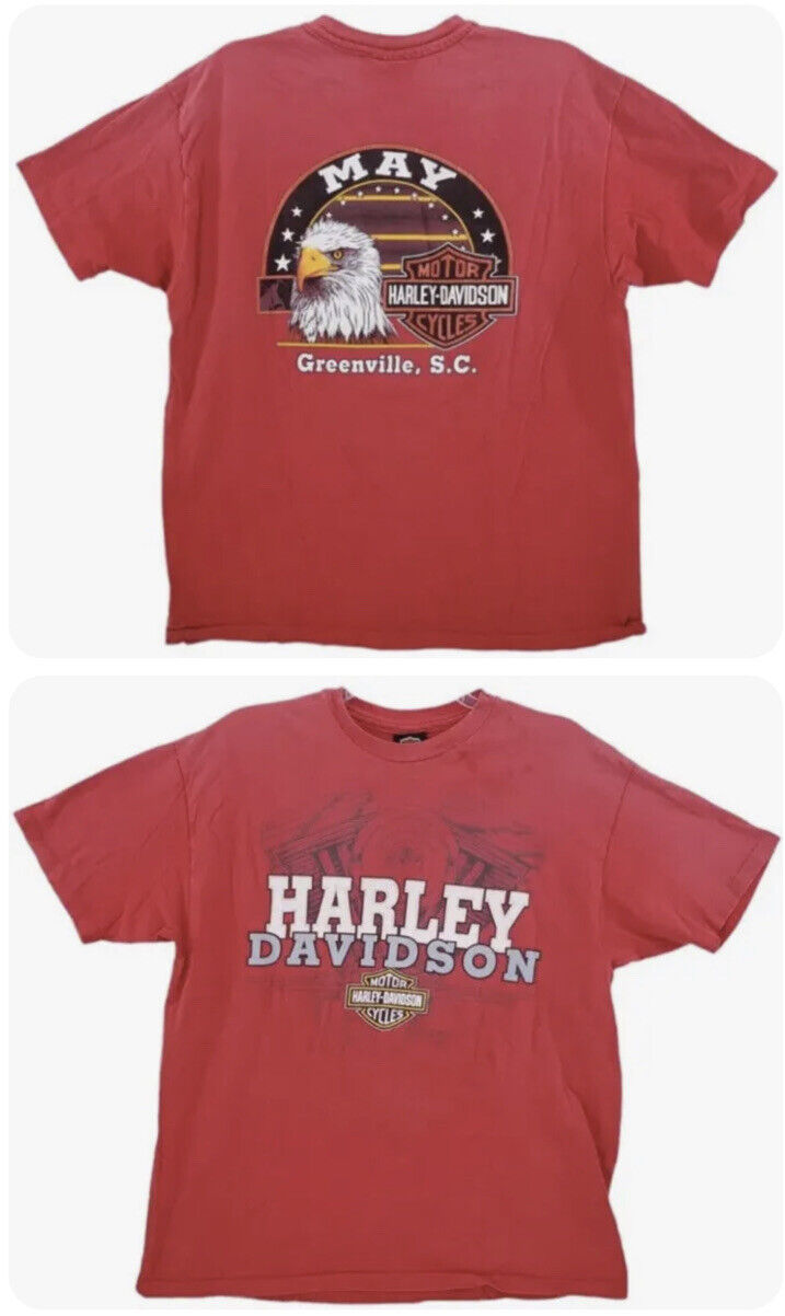 Vtg Harley Davidson T-Shirt Mens XL Red Single Stitch Greenville SC USA 90s Y2K