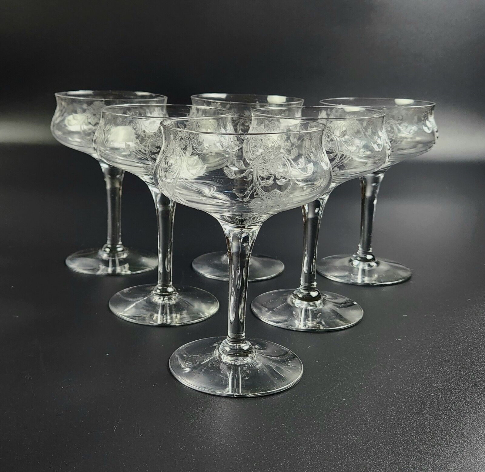 Antique/Vintage Crystal Etched - Set of 6- Champagne/Tall Sherbet Glasses  - 5\