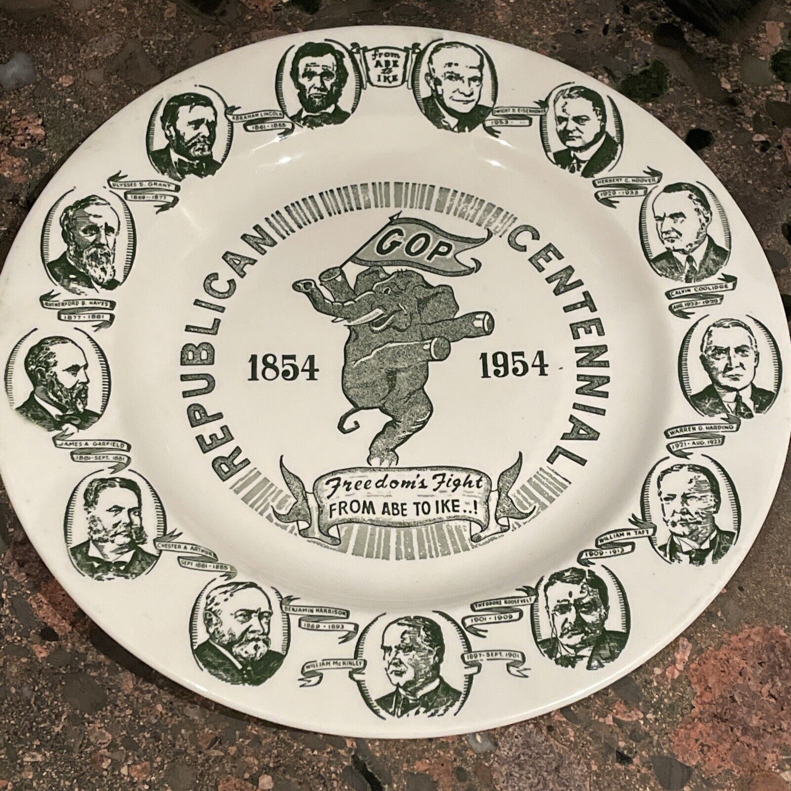 REPUBLICAN CENTENNIAL PLATE 1854-1954 FREEDOM'S FIGHT FROM ABE TO IKE GOP