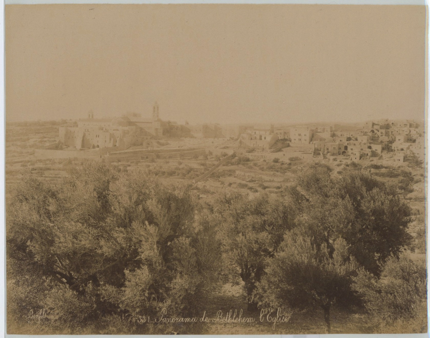 Bonfils, Palestine, Bethlehem Panorama, Vintage Albumen Print Church