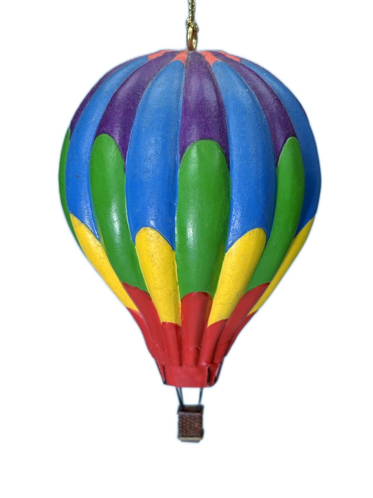 3.5” Hot Air Balloon Painted Wood Christmas Ornament Hanging Colorful