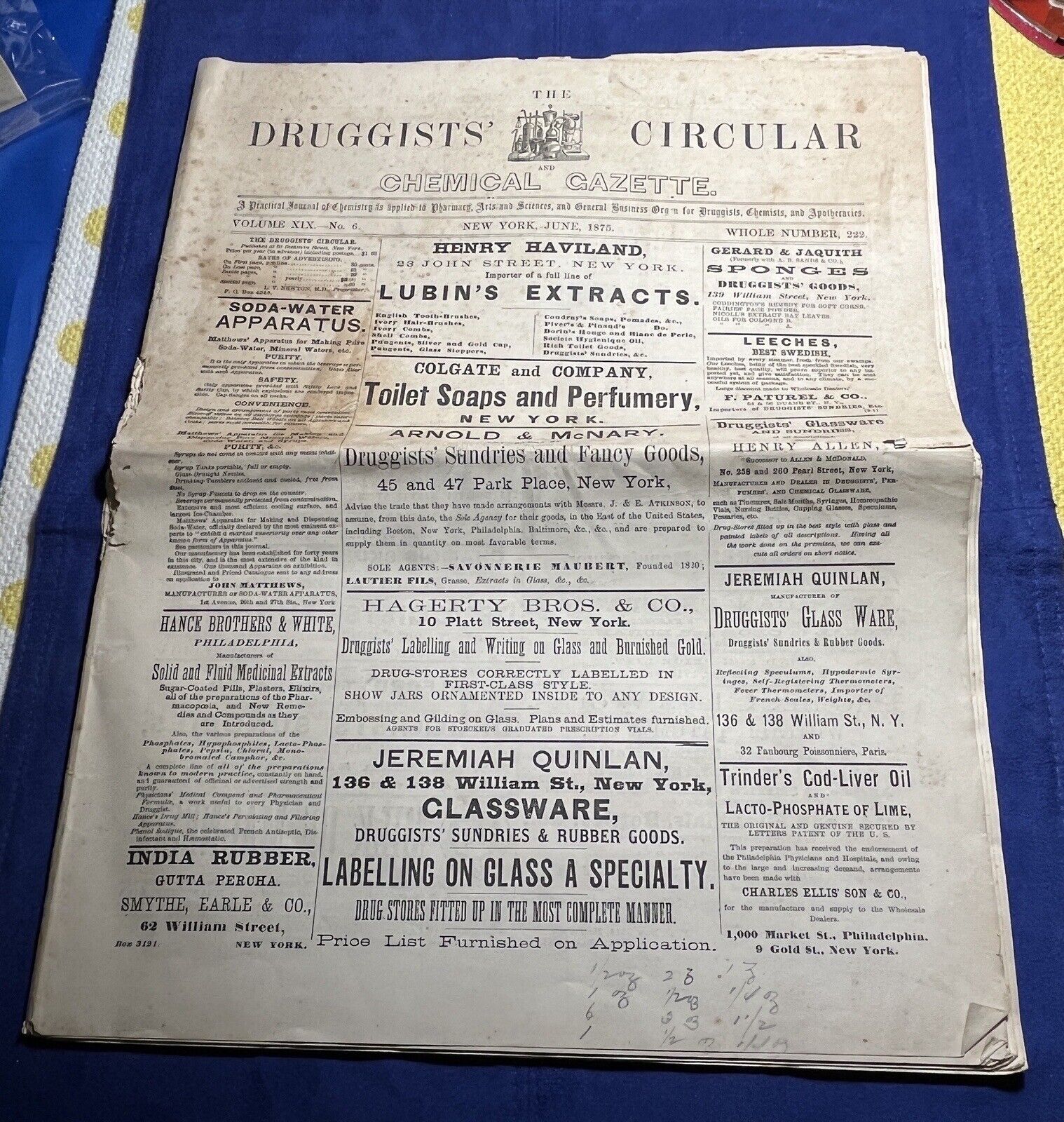 RARE 1875 Newspaper THE DRUGGISTS’ CIRCULAR & CHEMICAL GAZETTE New York NY