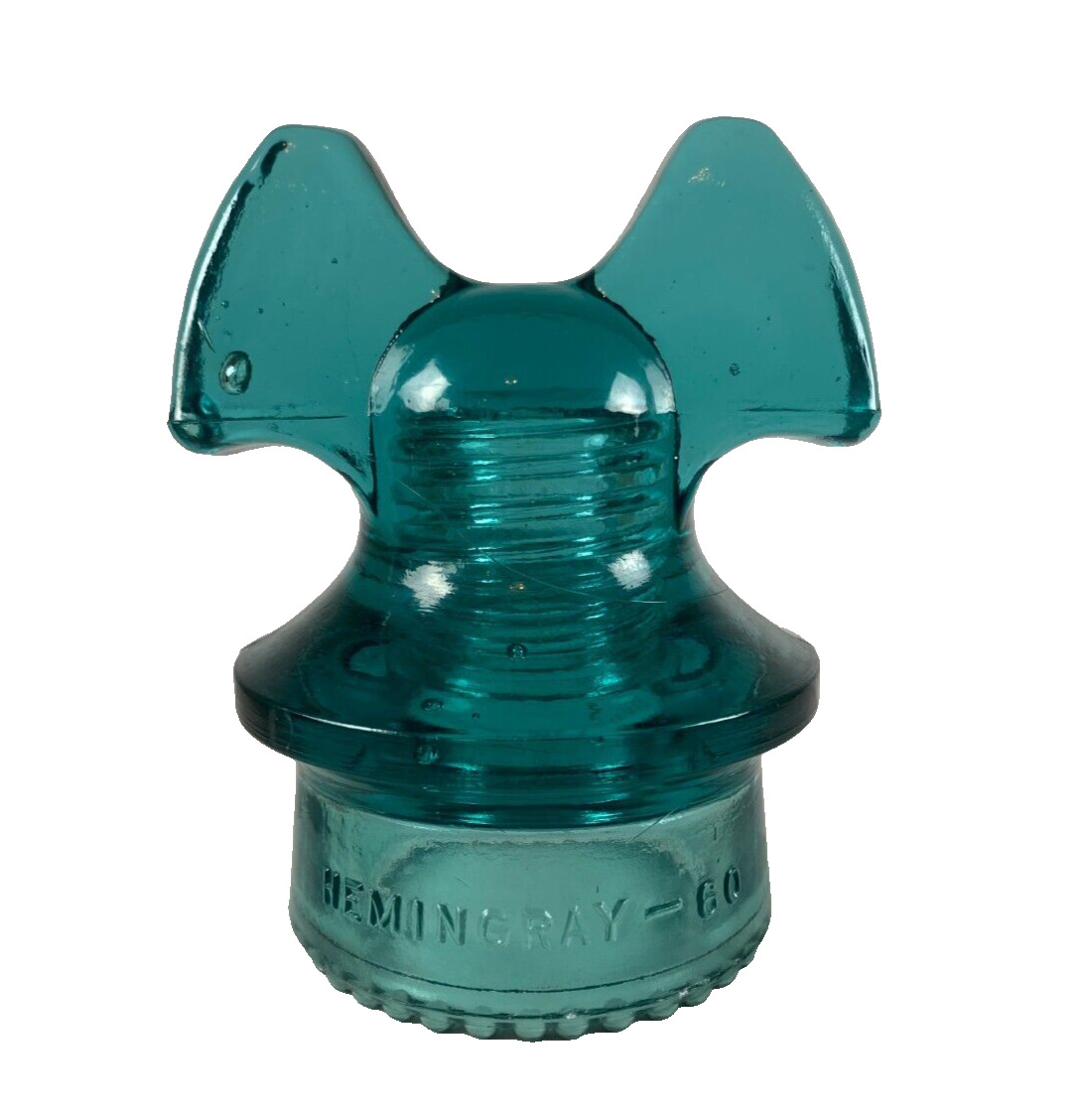 Antique Mickey Mouse Hemingray - 60 Aqua Glass Insulator Made in USA
