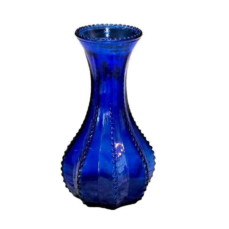 Cobalt Blue Indiana Glass Bud Flower Vase Hobnail Beaded 4 7/8 Inch Vintage