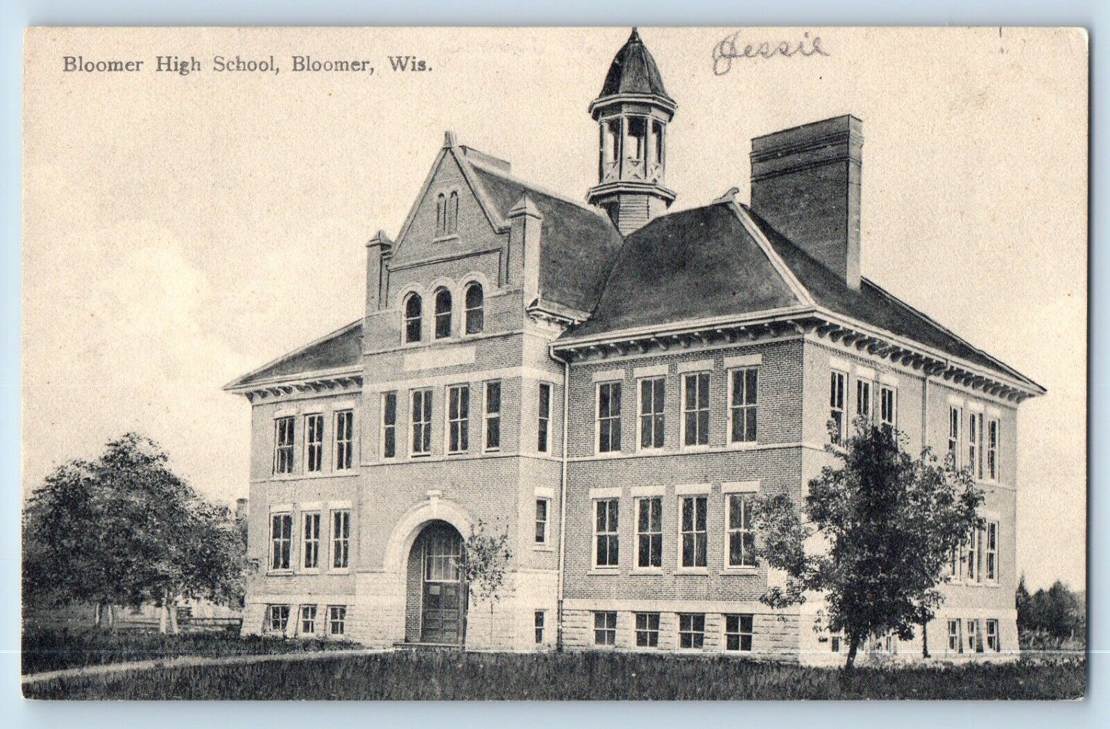 Bloomer Wisconsin WI Postcard Bloomer High School Building Exterior 1910 Antique