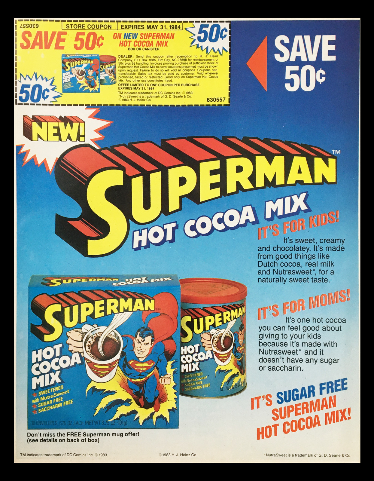 1983 Superman Hot Cocoa Mix Circular Coupon Advertisement