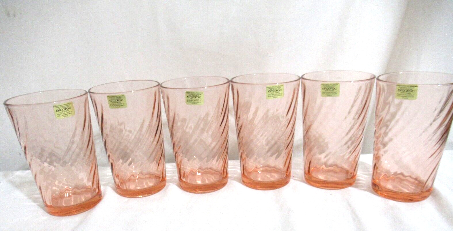 Vintage Arcoroc France Rosaline Pink Swirl 8 oz Drinking Juice Glasses Set of 6