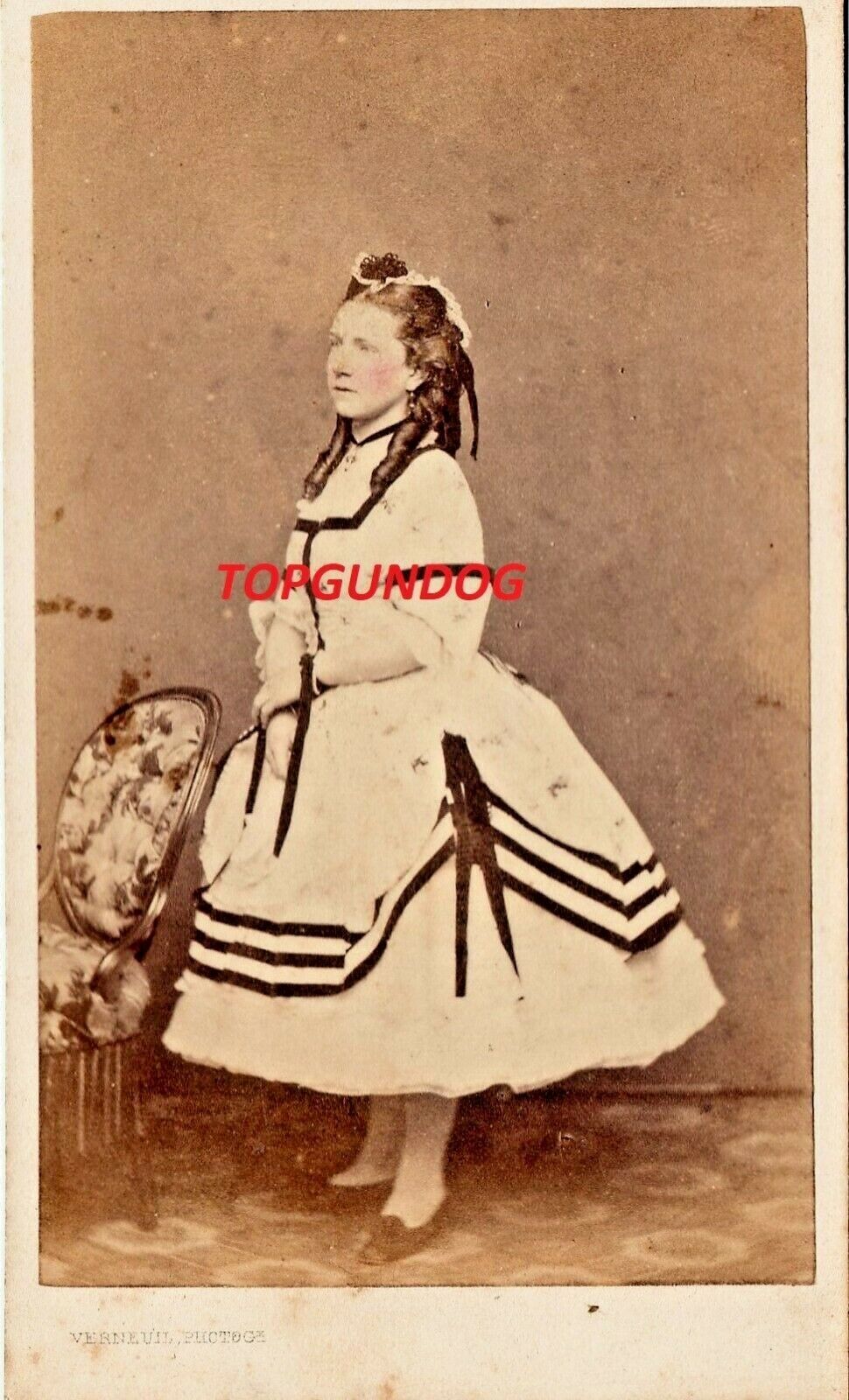 Rare Early Tinted Albumen CDV Edith Blanche Pringle Pretty Dress Verneuil 1860s