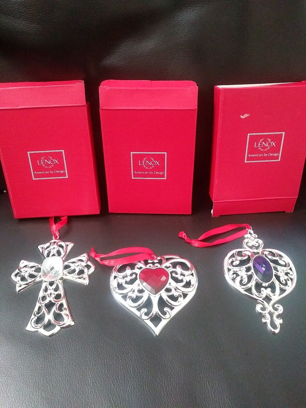 Lenox Bejeweled Ornaments Silverplated . New In Box.(3 Pieces)
