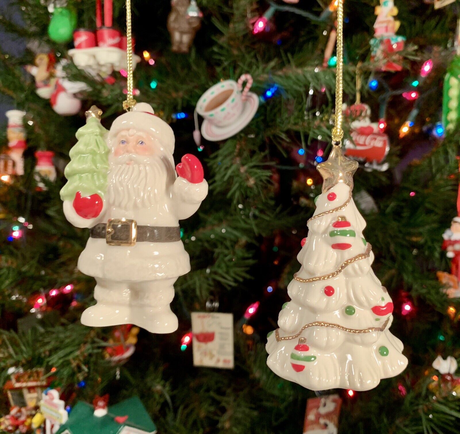 Lot Of 2 Lenox VERY MERRY SERIES Christmas Ornaments: Santa • Christmas Tree
