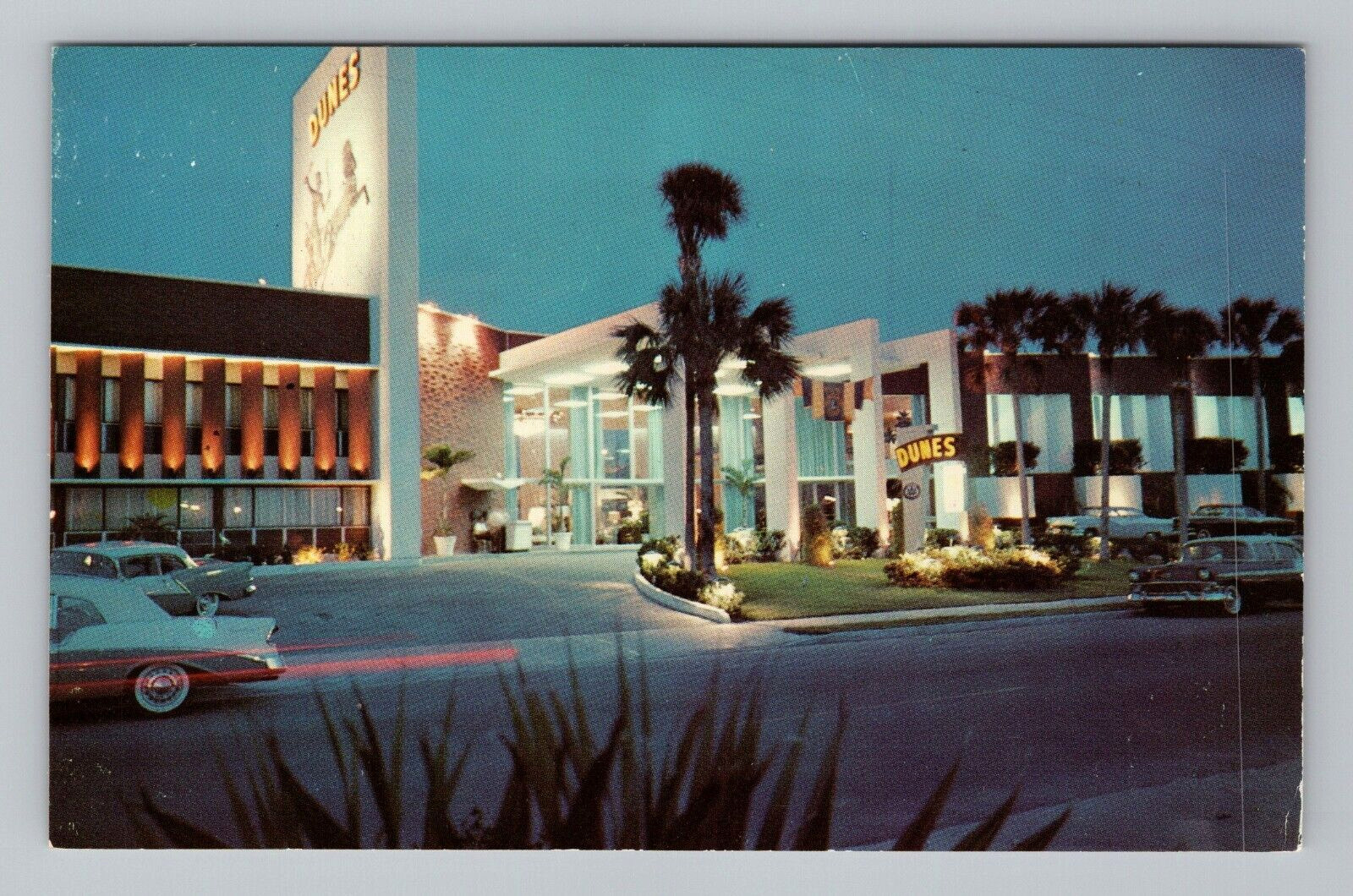 Postcard Miami Beach Florida Dunes Motel Scenic Night Street View FL