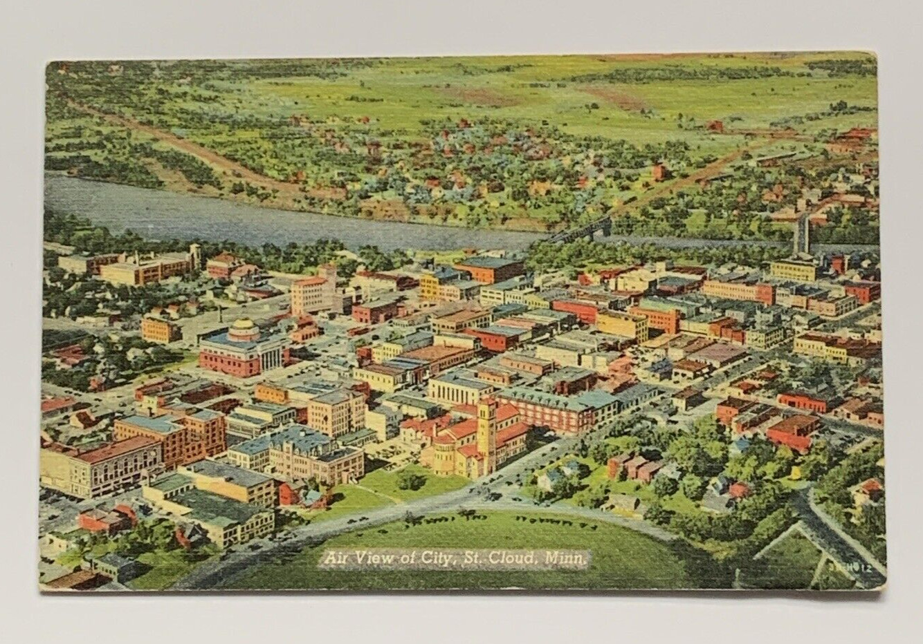 Air View of City St. Cloud Minnesota Postcard Linen Unposted