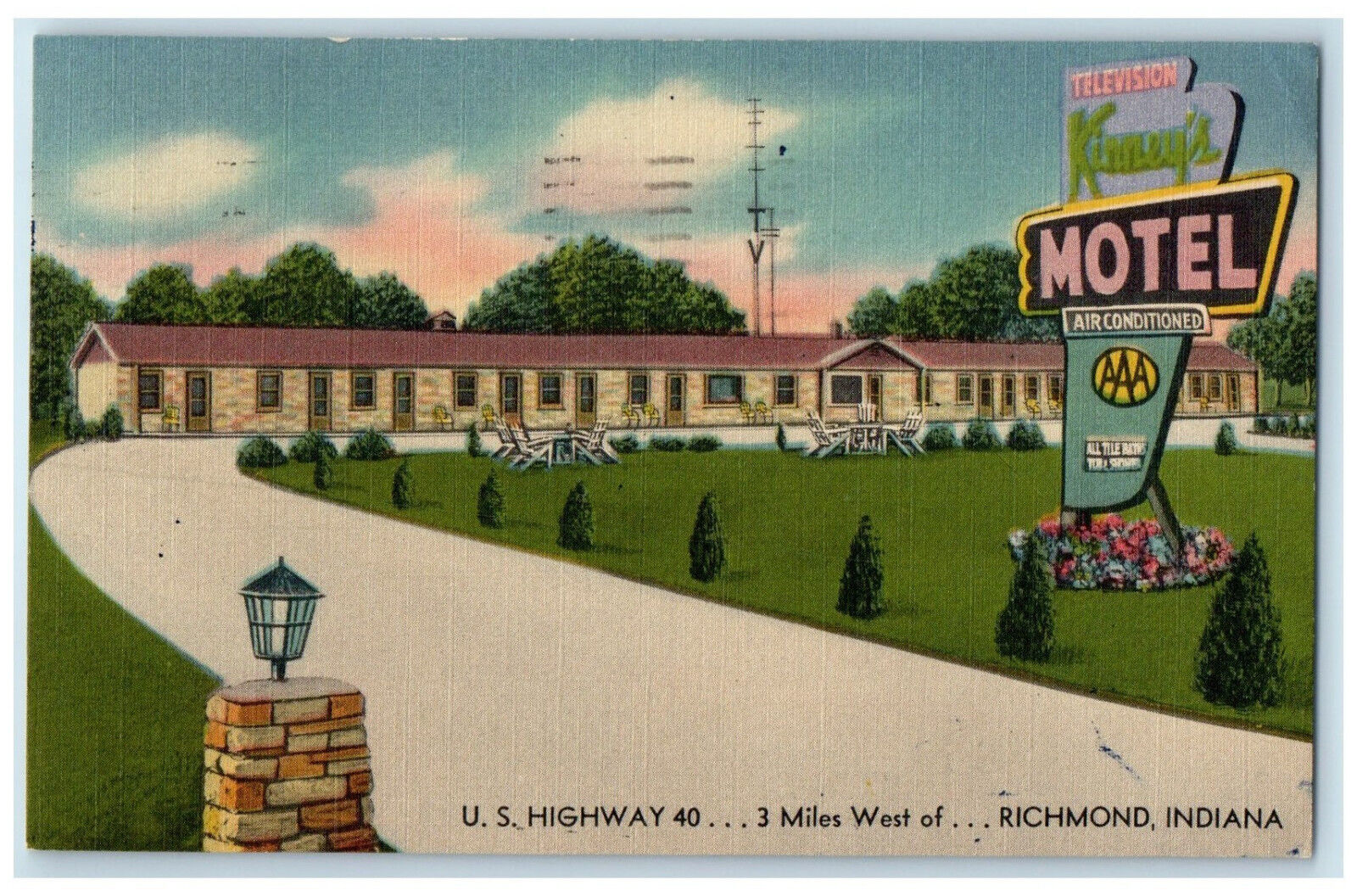 1955 View of Kinney\'s Motel Richmond Indiana IN Vintage Posted Postcard