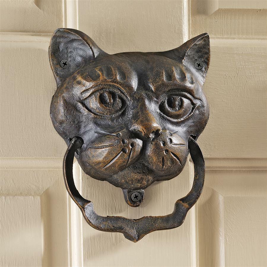 Victorian Antique Replica Cast Iron Good Luck Black Cat Feline Door Knocker
