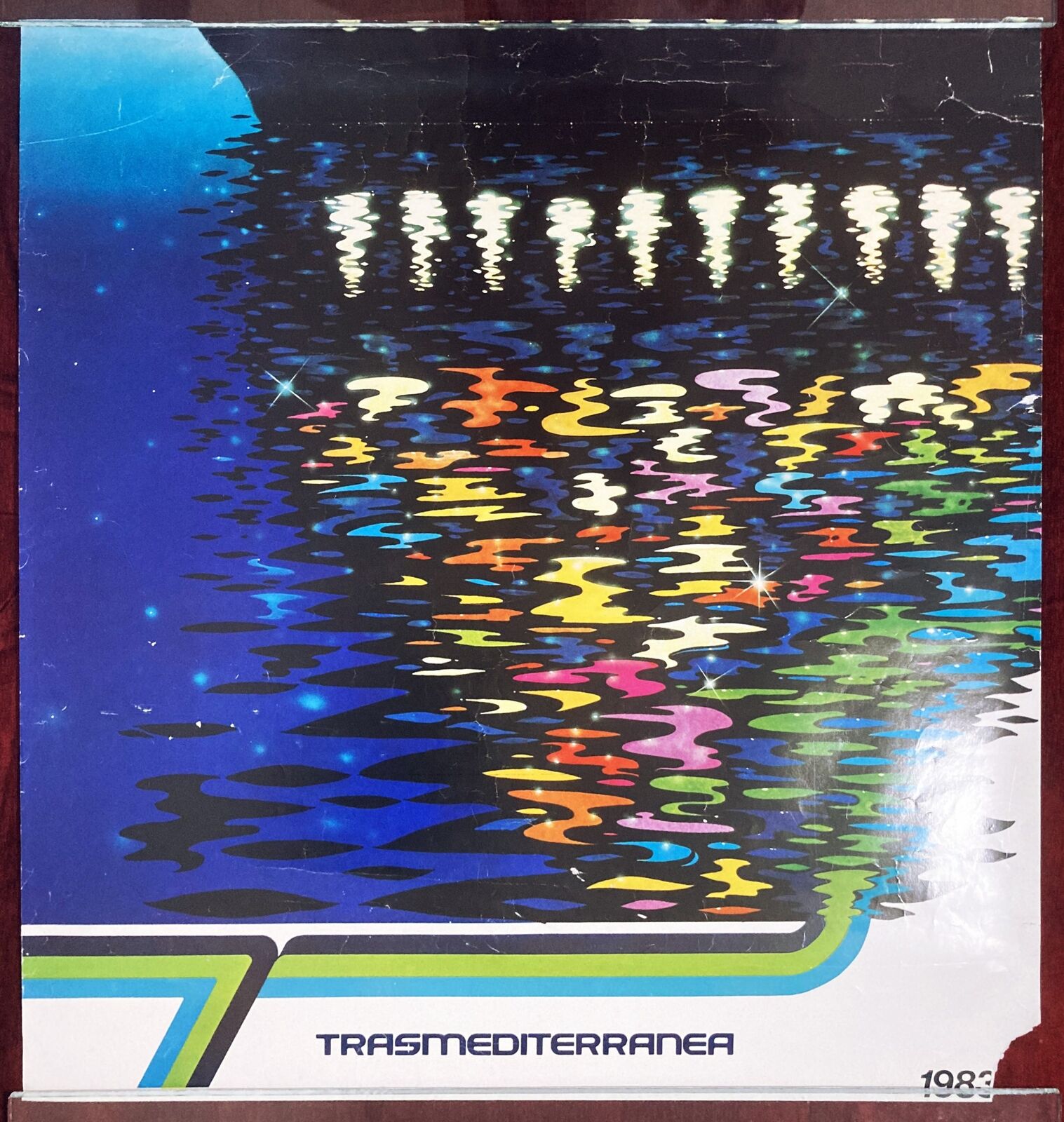 1983 Original Poster Spain Trasmediterranea Sea Ship Night Light Ferries Canary