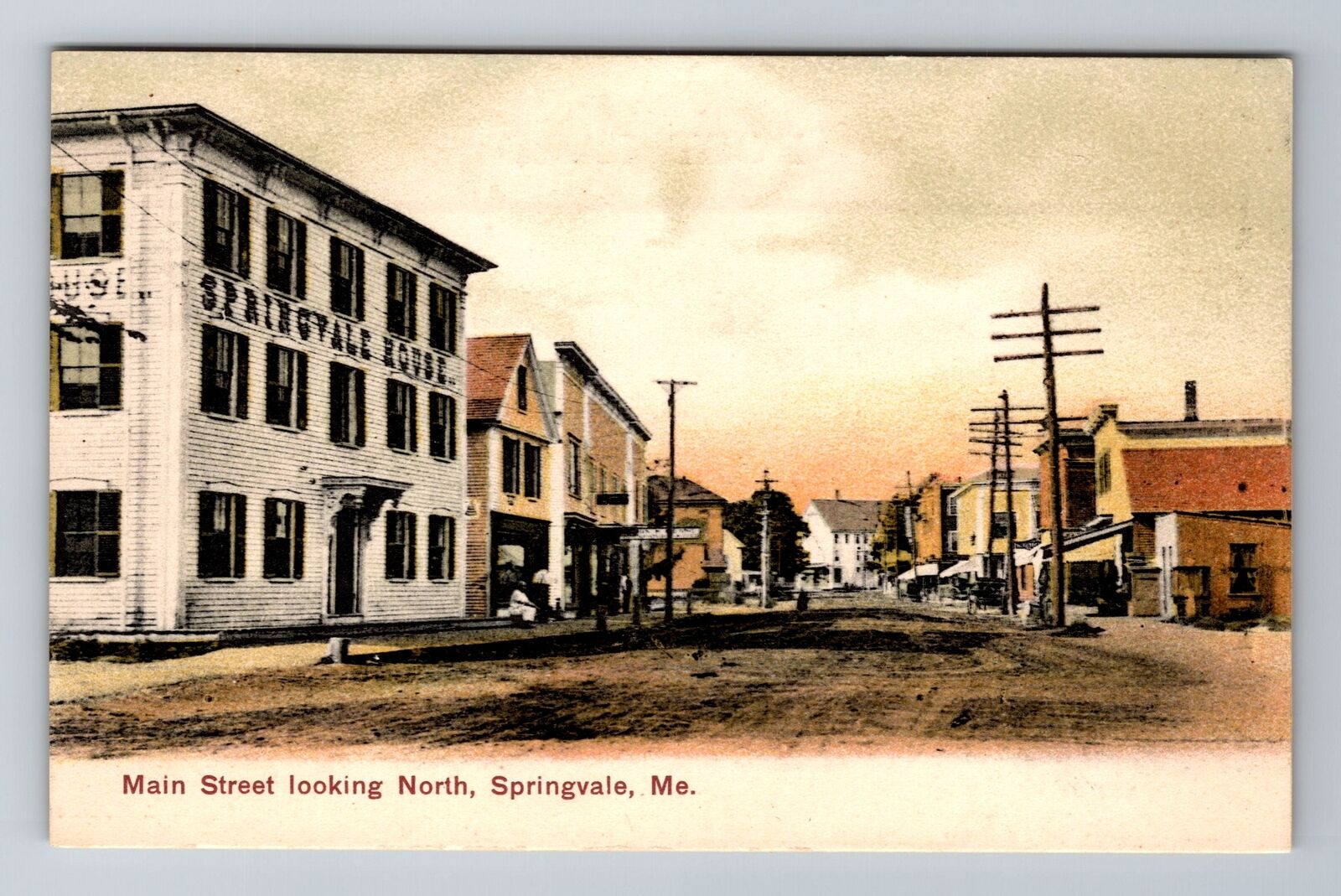 Springvale ME- Maine, Main Street Looking North, Antique, Vintage Postcard