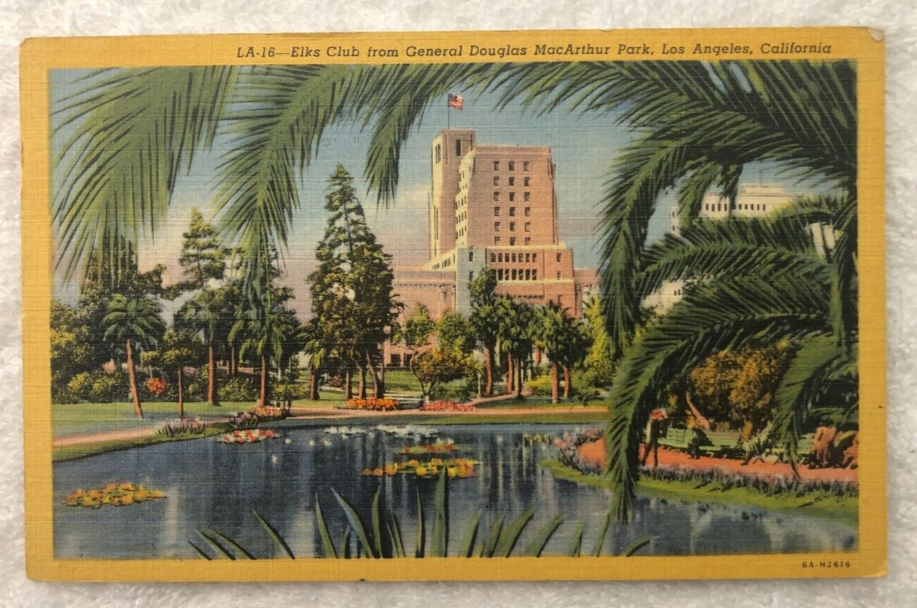 Los Angeles CA-California, Elks Club Gen Douglas MacArthur Park Postcard, 1952