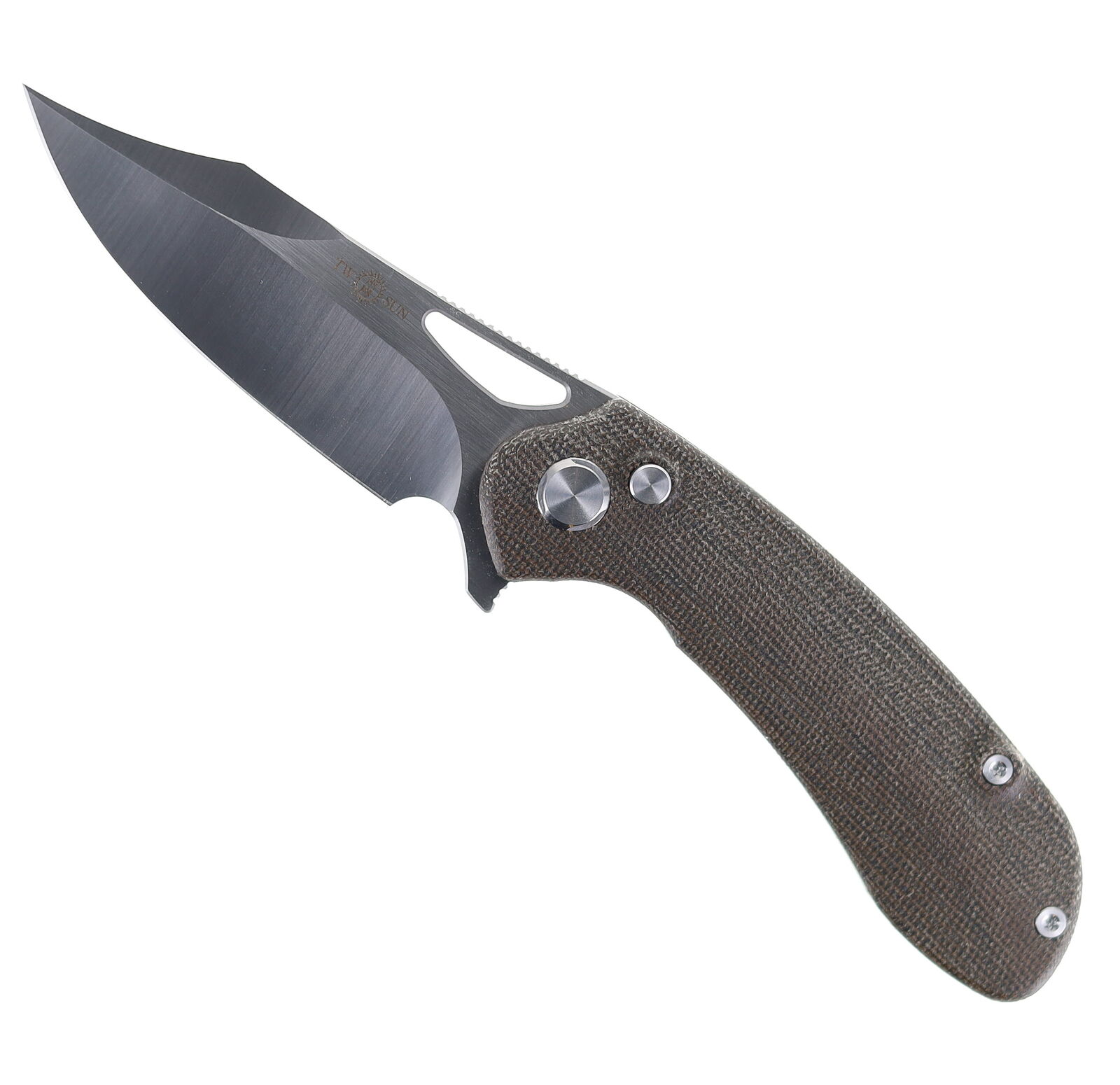 Two Sun Folding Knife Black Linen Micarta Handle D2 Plain Edge TS399