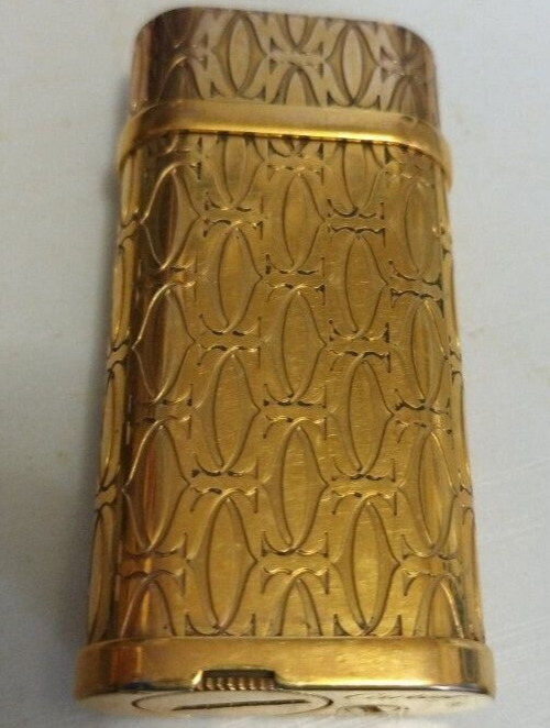 Working Cartier Gas Lighter Gold Happy Birthday Godron without box
