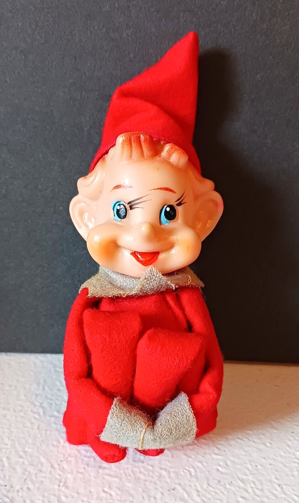 Vintage Pixie Elf Christmas Knee Hugger Felt Plastic * Not Colorfast Japan