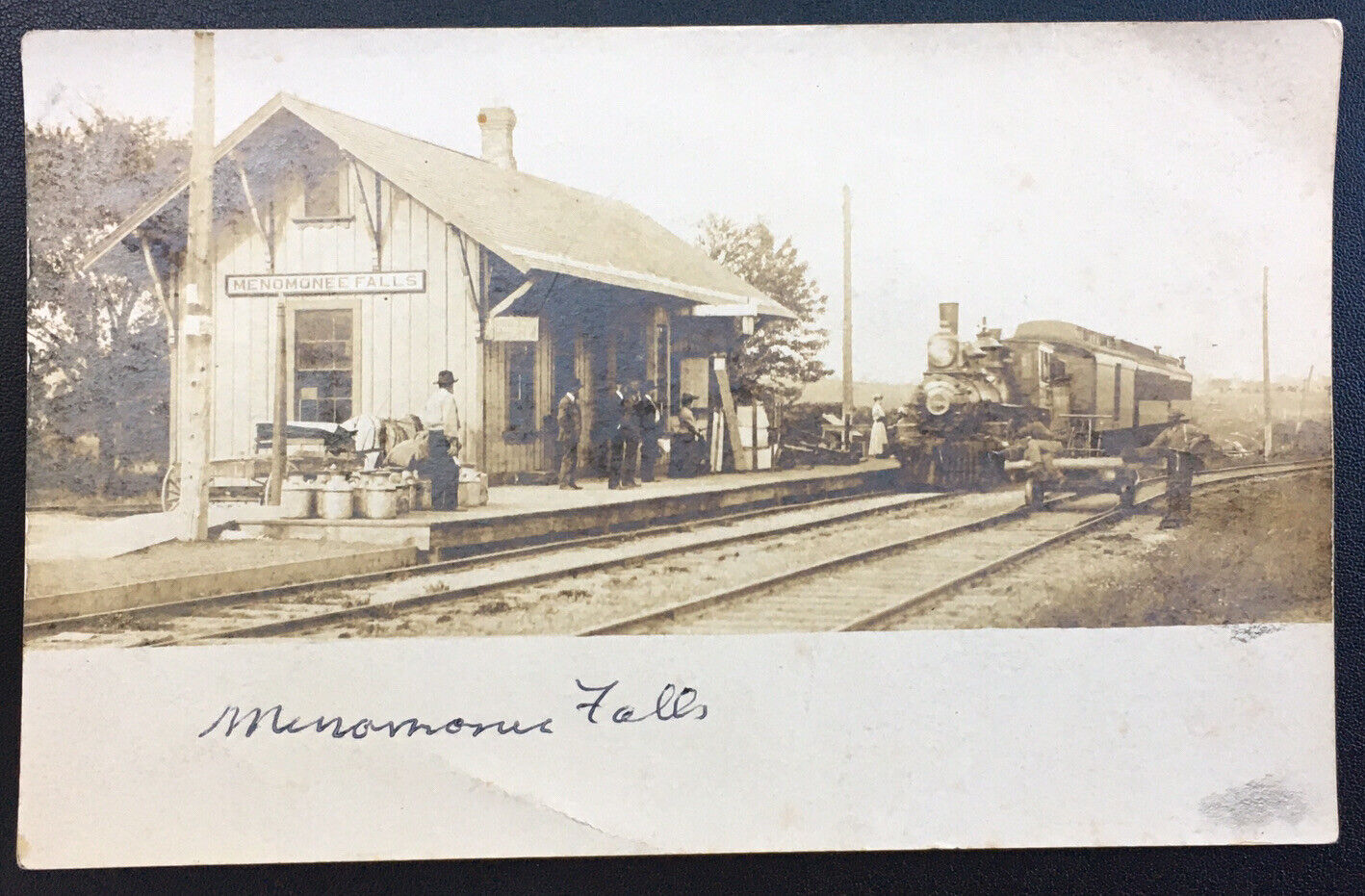 1910 REAL PHOTO MILWAUKEE MENOMONEE FALLS & WESTERN RR DEPOT RPPC