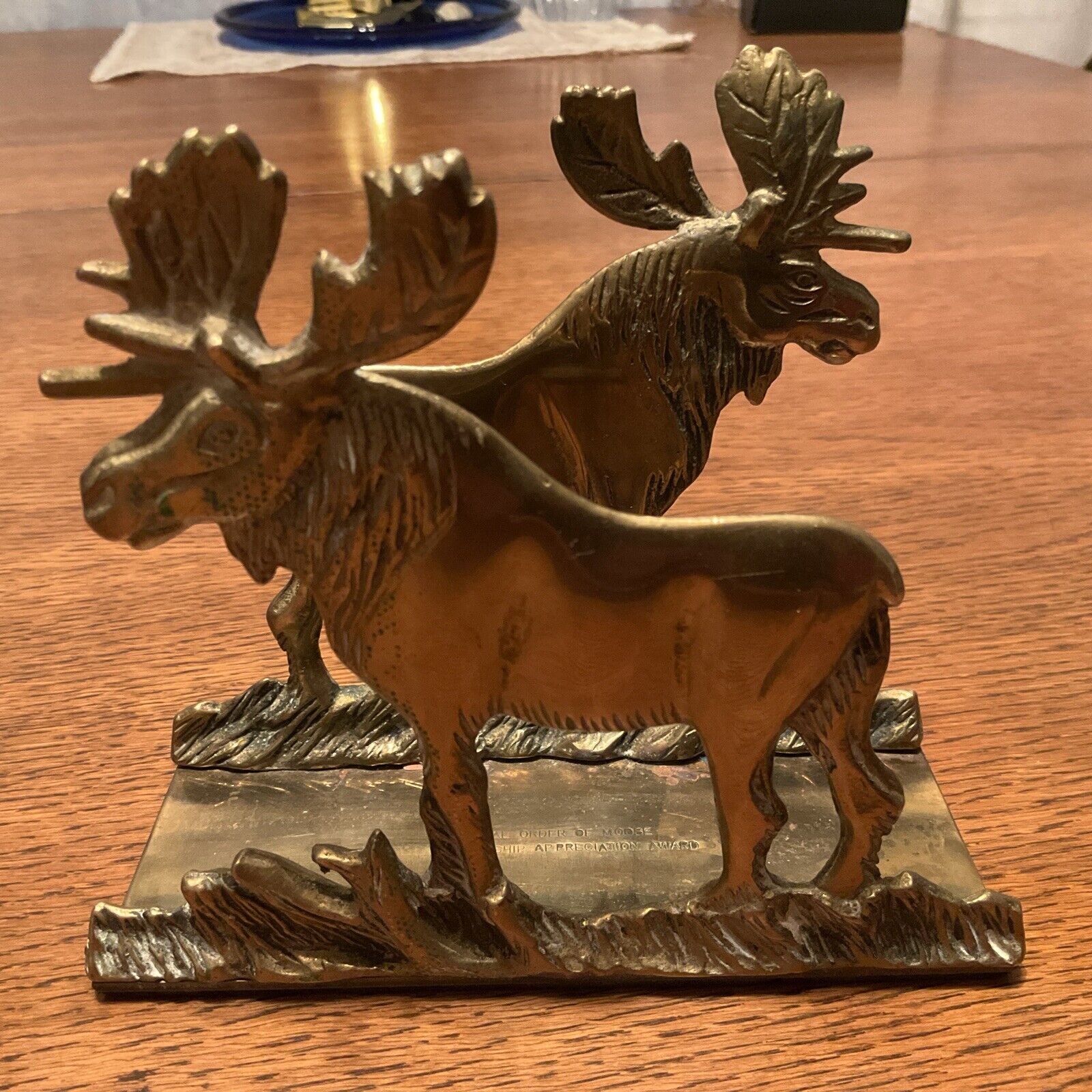 Vintage Brass Desk Letter Napkin Holder Loyal Order of Moose Appreciation Award