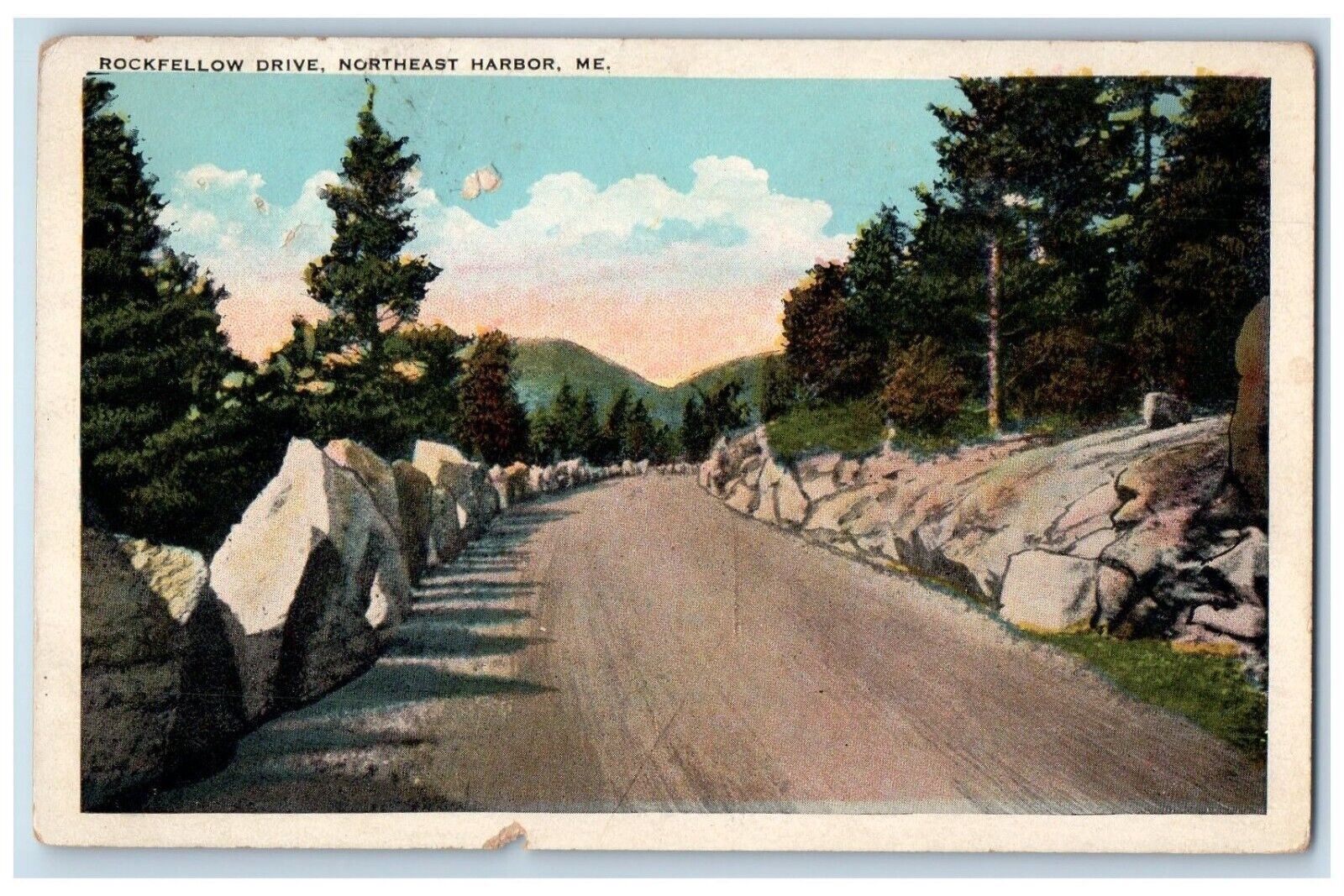 c1920's View Of Rockfellow Drive Northeast Harbor Maine ME Vintage Postcard