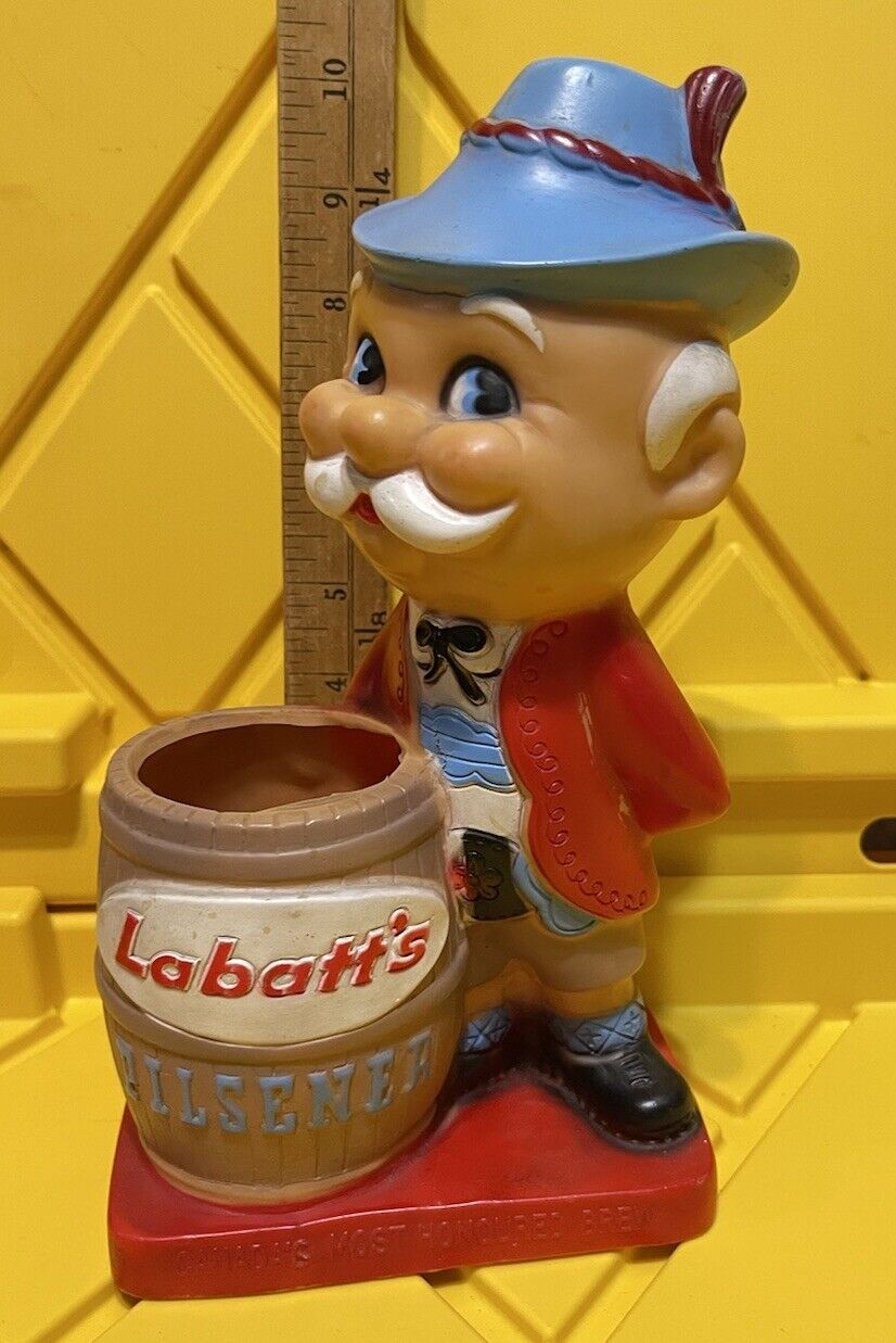 Labatt's beer Pilsner Little Canadian Guy Piggy Bank Swizzle Stick 1950s bar