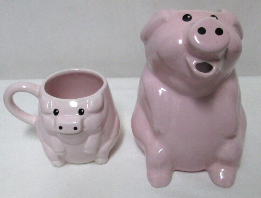 Price & Kensington England Vintage Pig pitcher and mug Pink Set 2 ceramic