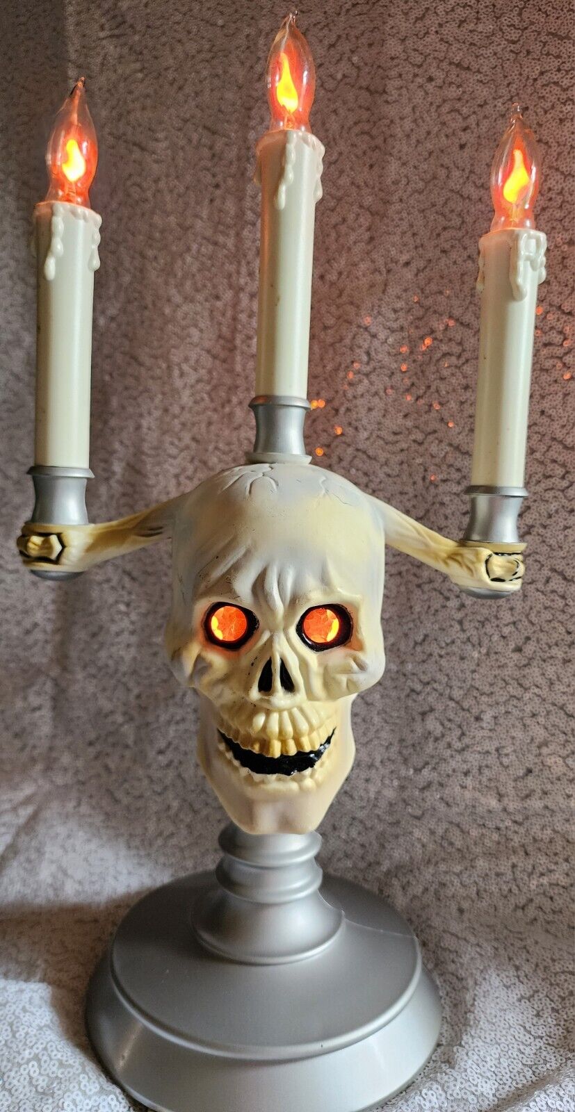 Halloween candelabra haunted glowing skull eyes flickering