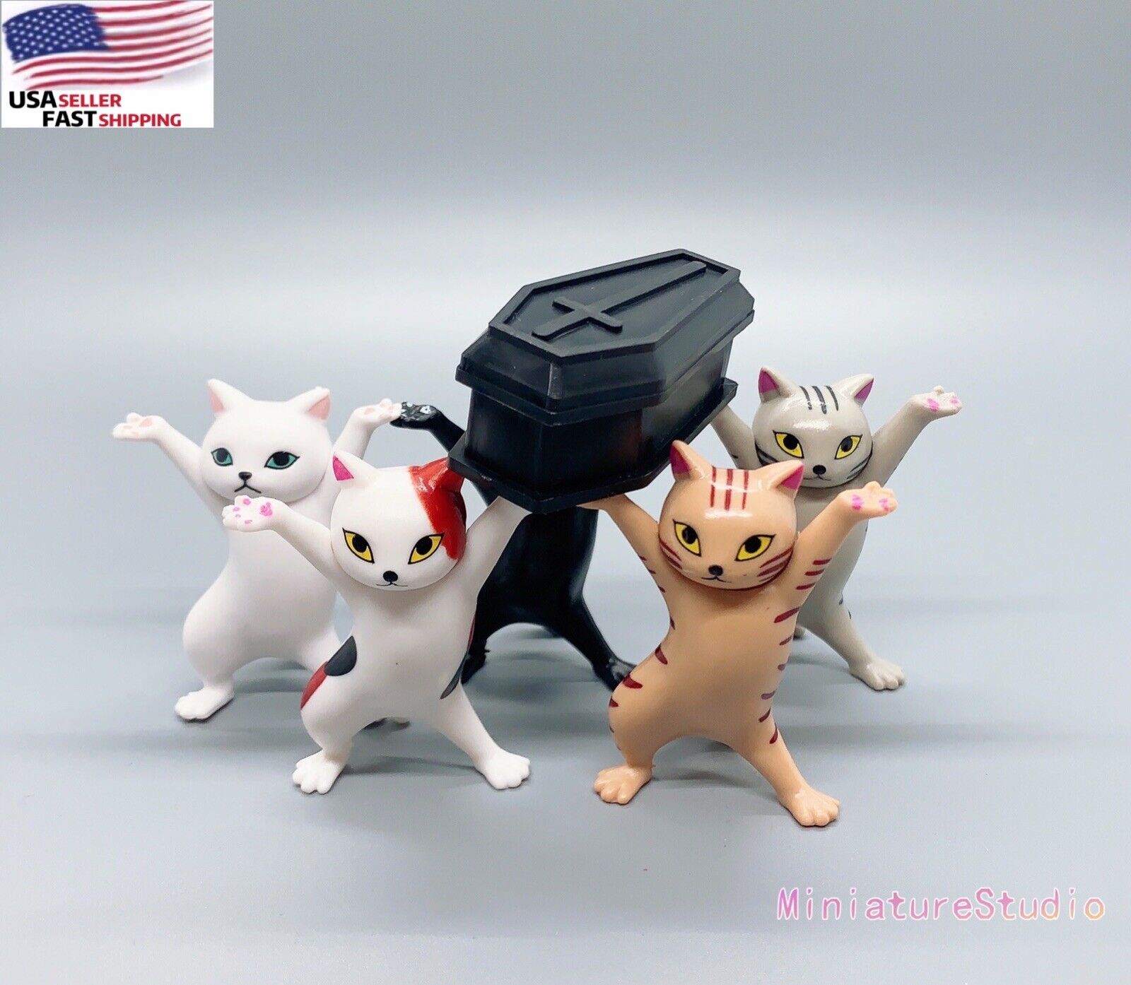 5PCS Cat Pen Holder Cat Stand With Coffin Kids Adult Funny Doll Toy Figure Gift